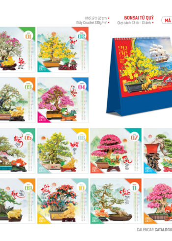 HN52 – Lịch Để Bàn A 19x22Cm – BonSai Tứ Quý